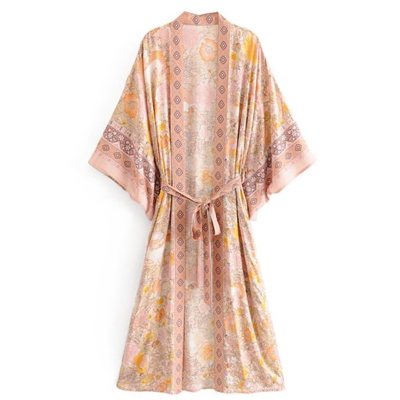 New Boho Floral Kimono Blue Maxi Duster Cardigan - Picture 7 of 11